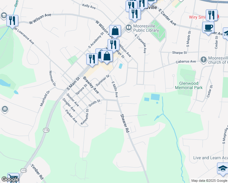 map of restaurants, bars, coffee shops, grocery stores, and more near 358 Nesbit Avenue in Mooresville