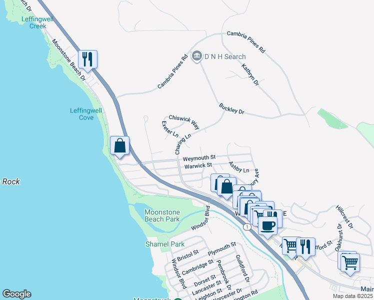 map of restaurants, bars, coffee shops, grocery stores, and more near 612 Exeter Lane in Cambria