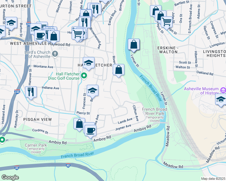 map of restaurants, bars, coffee shops, grocery stores, and more near 26 Desota Street in Asheville