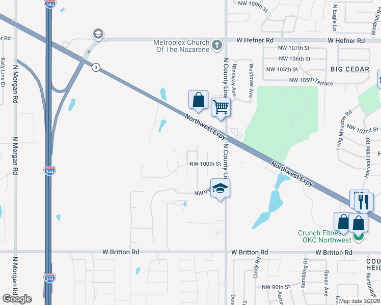 map of restaurants, bars, coffee shops, grocery stores, and more near 10112 Kirk Drive in Yukon