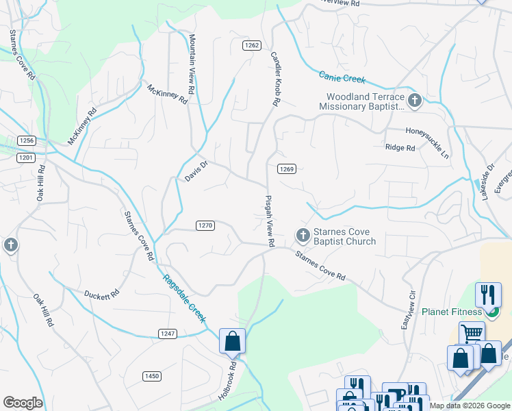 map of restaurants, bars, coffee shops, grocery stores, and more near 279 Pisgah View Road in Asheville