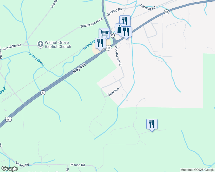 map of restaurants, bars, coffee shops, grocery stores, and more near 228 Woodhaven Drive in Vonore
