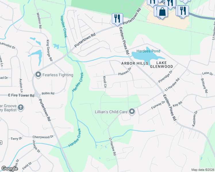 map of restaurants, bars, coffee shops, grocery stores, and more near 417 Knoll Circle in Greenville