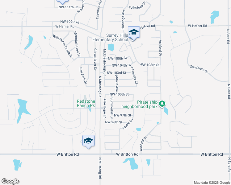 map of restaurants, bars, coffee shops, grocery stores, and more near 11301 Northwest 100th Street in Yukon