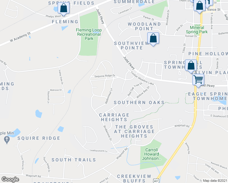 map of restaurants, bars, coffee shops, grocery stores, and more near 854 Ribbonleaf Lane in Fuquay Varina