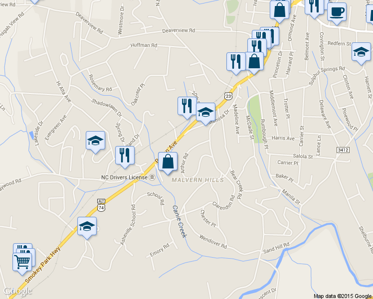map of restaurants, bars, coffee shops, grocery stores, and more near 141 Arthur Road in Asheville