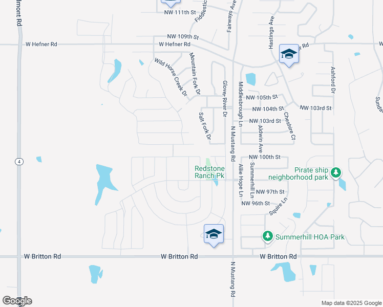 map of restaurants, bars, coffee shops, grocery stores, and more near 11517 Northwest 100th Street in Yukon