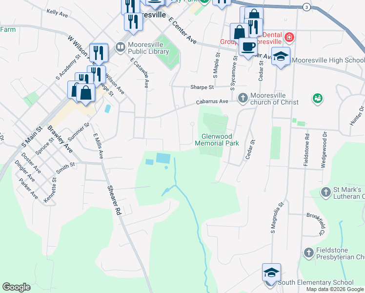 map of restaurants, bars, coffee shops, grocery stores, and more near 504 E McLelland Ave in Mooresville