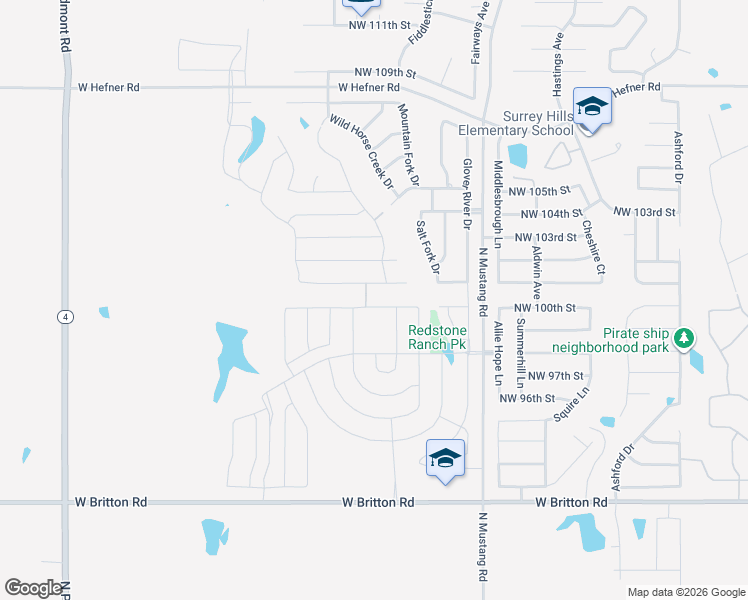 map of restaurants, bars, coffee shops, grocery stores, and more near 11605 Northwest 100th Street in Yukon
