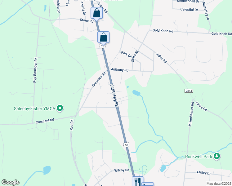map of restaurants, bars, coffee shops, grocery stores, and more near 8055 U.S. 52 in Rockwell