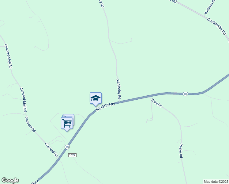 map of restaurants, bars, coffee shops, grocery stores, and more near 7527 Old Shelby Road in Vale
