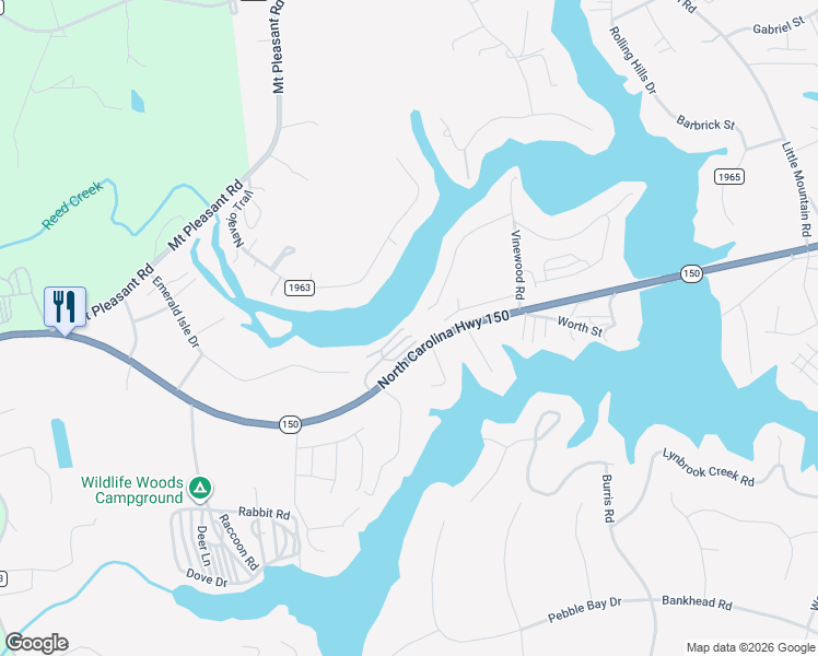 map of restaurants, bars, coffee shops, grocery stores, and more near 6772 North Carolina 150 in Maiden