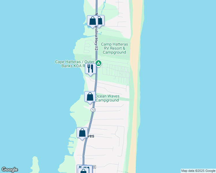 map of restaurants, bars, coffee shops, grocery stores, and more near 25222 Wimble Shores North in Rodanthe