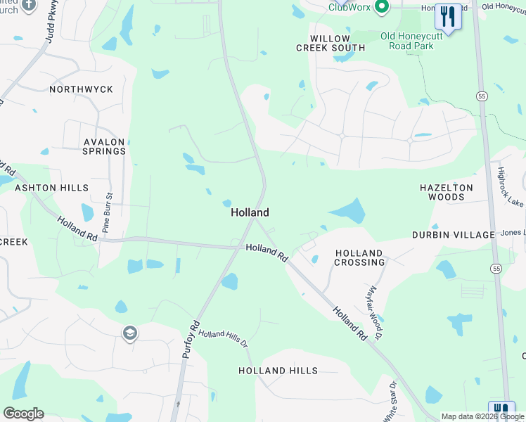 map of restaurants, bars, coffee shops, grocery stores, and more near 8209 Purfoy Road in Fuquay-Varina