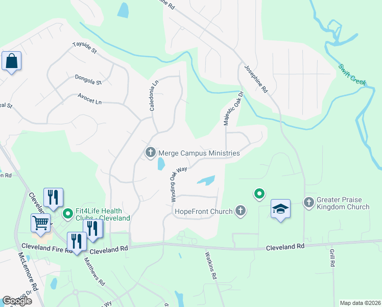 map of restaurants, bars, coffee shops, grocery stores, and more near 51 Tall Oak Court in Clayton