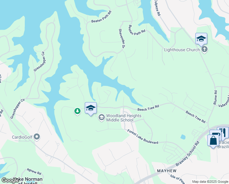map of restaurants, bars, coffee shops, grocery stores, and more near 136 Pomeroy Lane in Mooresville