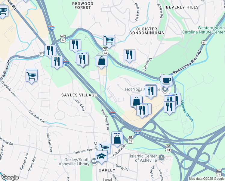 map of restaurants, bars, coffee shops, grocery stores, and more near 4110 Verde Vista Circle in Asheville