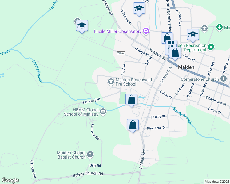 map of restaurants, bars, coffee shops, grocery stores, and more near 507 South D Avenue in Maiden