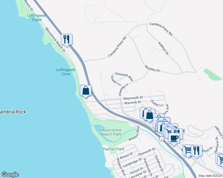 map of restaurants, bars, coffee shops, grocery stores, and more near 6200 Somerset Way in Cambria