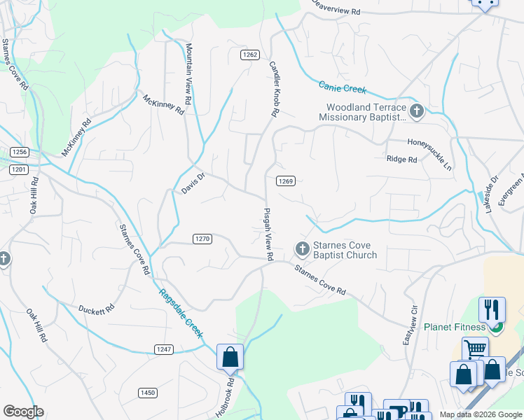 map of restaurants, bars, coffee shops, grocery stores, and more near 279 Pisgah View Road in Asheville