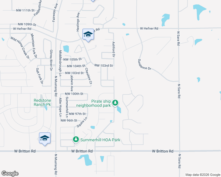 map of restaurants, bars, coffee shops, grocery stores, and more near 11000 Northwest 100th Street in Yukon