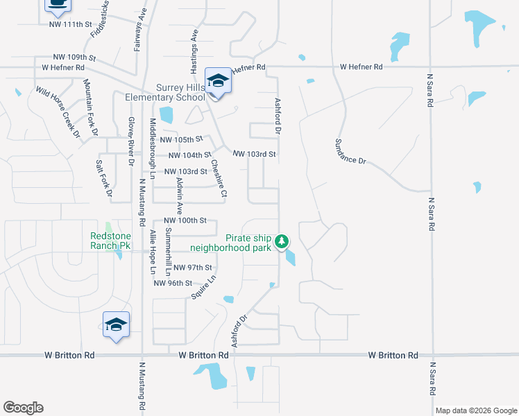 map of restaurants, bars, coffee shops, grocery stores, and more near 11016 Northwest 101st Street in Yukon