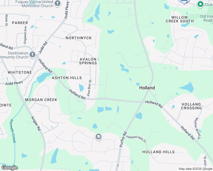map of restaurants, bars, coffee shops, grocery stores, and more near Tupelo Glen Court in Fuquay-Varina