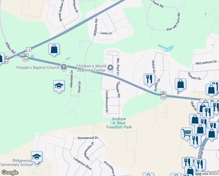 map of restaurants, bars, coffee shops, grocery stores, and more near 113 Holliday Court in Greenville
