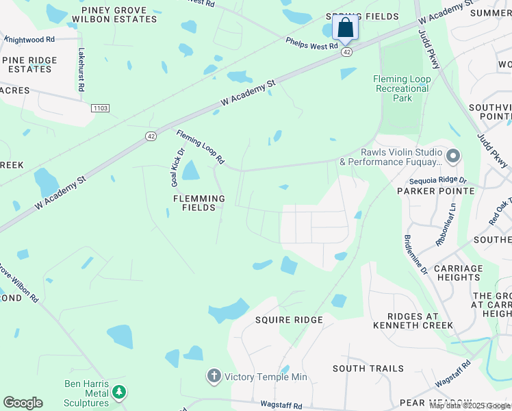 map of restaurants, bars, coffee shops, grocery stores, and more near 1512 Matisse Drive in Fuquay-Varina