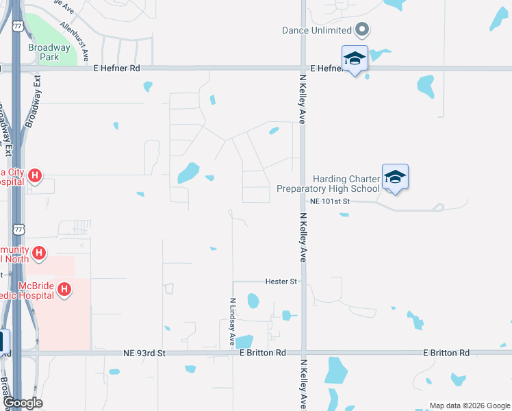 map of restaurants, bars, coffee shops, grocery stores, and more near 10012 North Lindsay Avenue in Oklahoma City