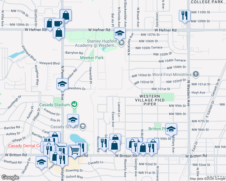 map of restaurants, bars, coffee shops, grocery stores, and more near 1605 Gladstone Terrace in The Village