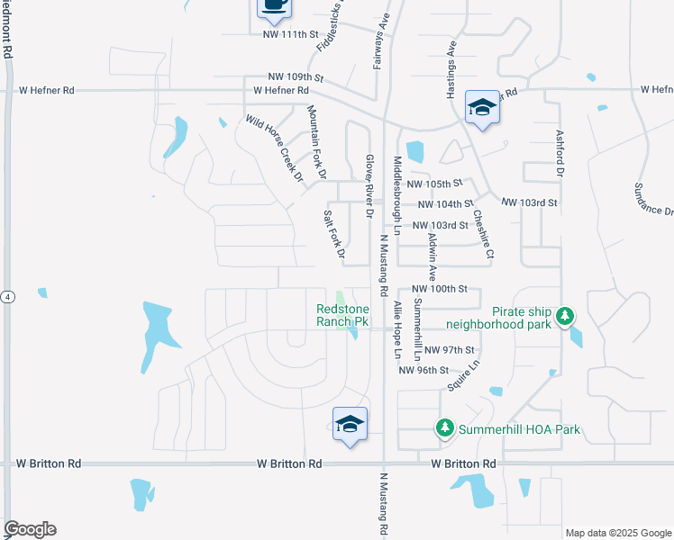 map of restaurants, bars, coffee shops, grocery stores, and more near 11432 Northwest 101st Street in Yukon