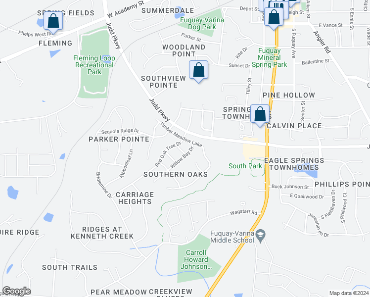 map of restaurants, bars, coffee shops, grocery stores, and more near 505 Birchwood View Point in Fuquay-Varina