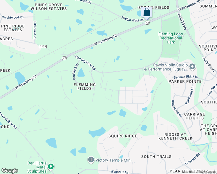 map of restaurants, bars, coffee shops, grocery stores, and more near 1512 Matisse Drive in Fuquay-Varina