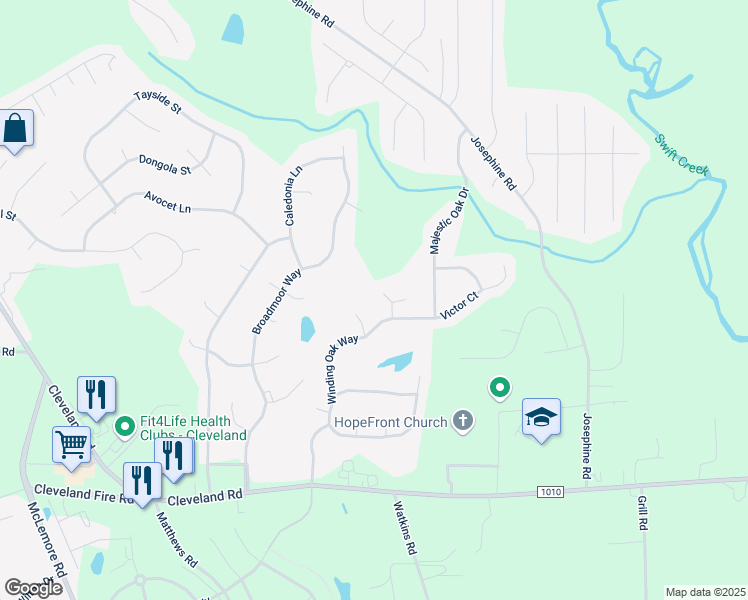 map of restaurants, bars, coffee shops, grocery stores, and more near 111 Winding Oak Way in Clayton