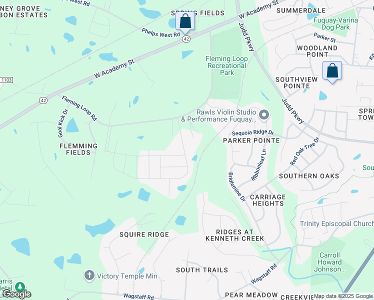 map of restaurants, bars, coffee shops, grocery stores, and more near Valley Dale Drive in Fuquay-Varina