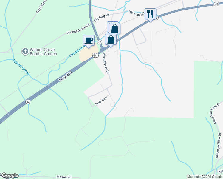 map of restaurants, bars, coffee shops, grocery stores, and more near 118 Wolfe Trail in Vonore