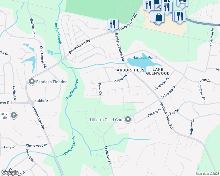 map of restaurants, bars, coffee shops, grocery stores, and more near 412 Rockland Drive in Greenville