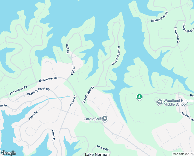 map of restaurants, bars, coffee shops, grocery stores, and more near Grasshopper Circle in Mooresville