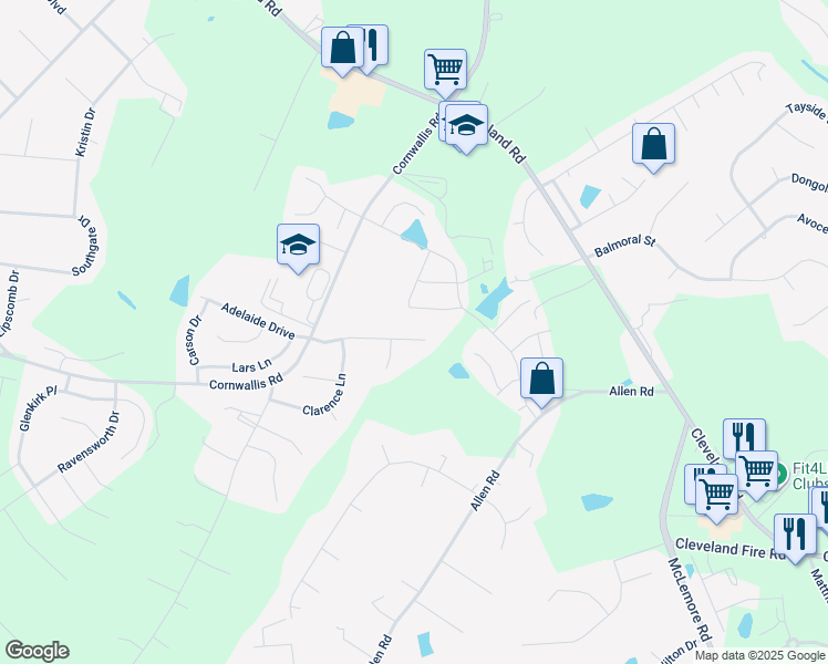 map of restaurants, bars, coffee shops, grocery stores, and more near 207 Chaney Drive in Garner