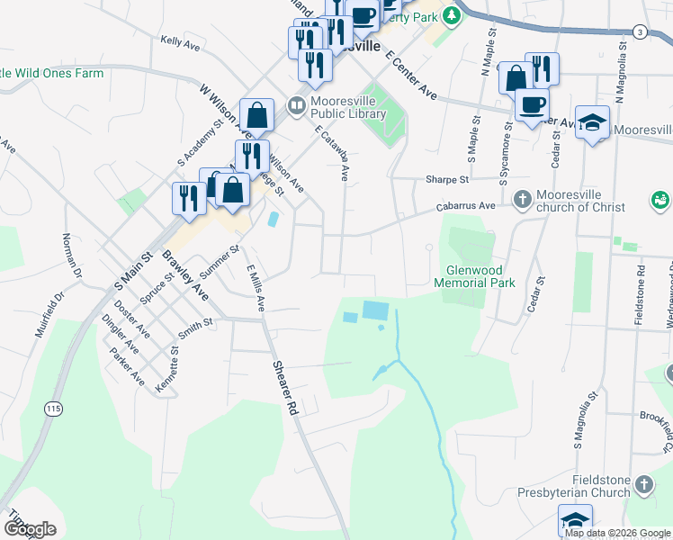 map of restaurants, bars, coffee shops, grocery stores, and more near 372 East Catawba Avenue in Mooresville