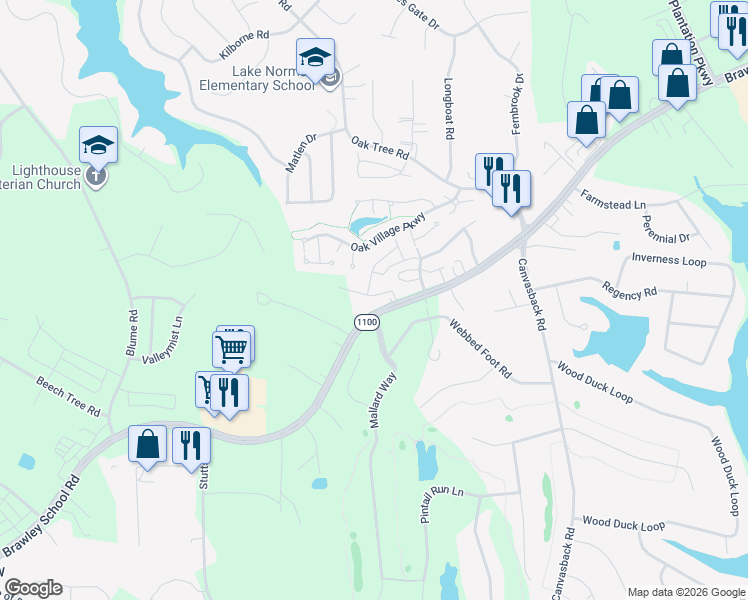 map of restaurants, bars, coffee shops, grocery stores, and more near 147 Clusters Circle in Mooresville