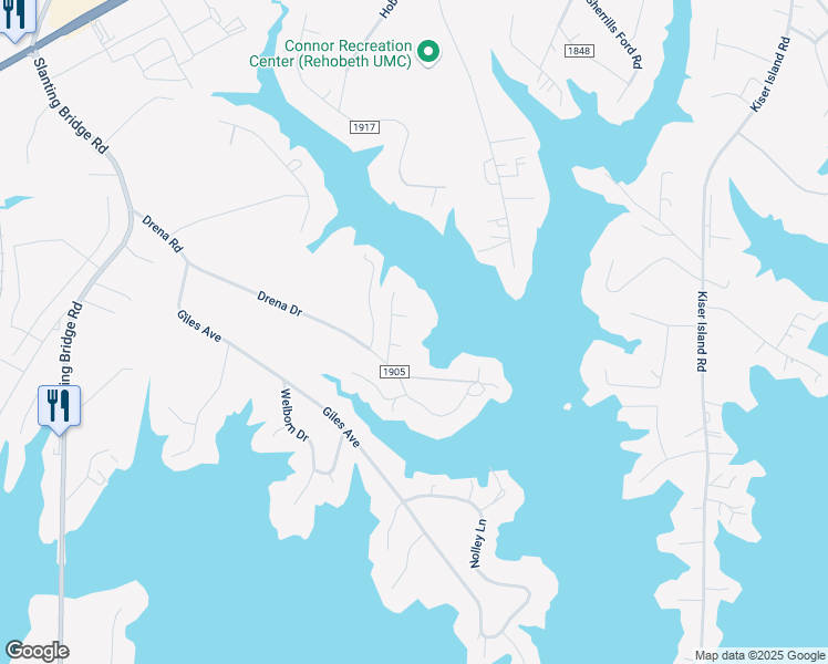 map of restaurants, bars, coffee shops, grocery stores, and more near 4452 Derwood Drive in Sherrills Ford