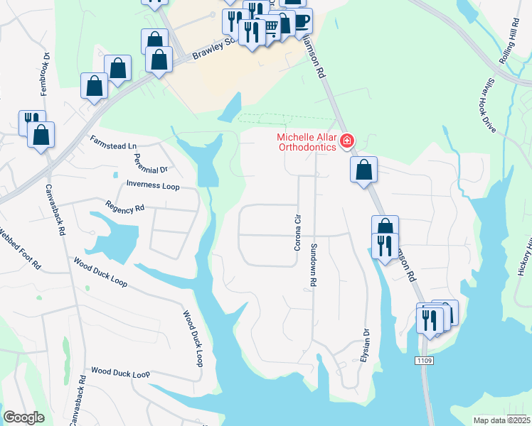 map of restaurants, bars, coffee shops, grocery stores, and more near 274 Corona Circle in Mooresville