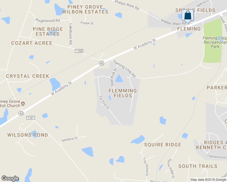 map of restaurants, bars, coffee shops, grocery stores, and more near 526 Goal Kick Drive in Fuquay Varina