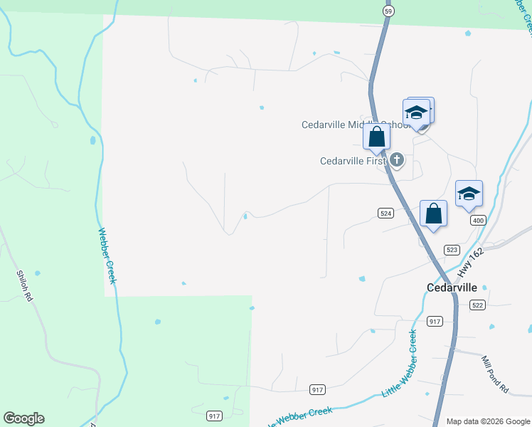 map of restaurants, bars, coffee shops, grocery stores, and more near 1326 Bewley Road in Cedarville