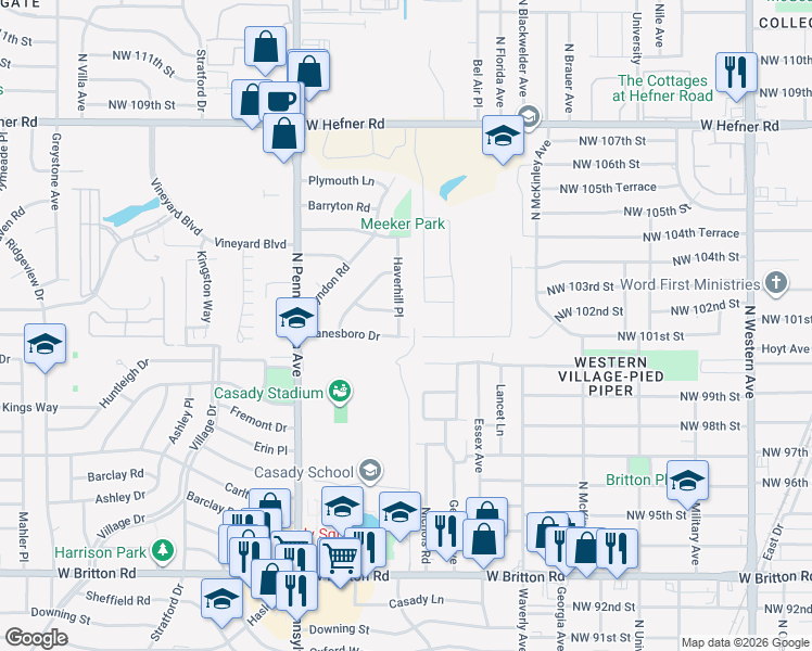 map of restaurants, bars, coffee shops, grocery stores, and more near 10112 Haverhill Place in The Village