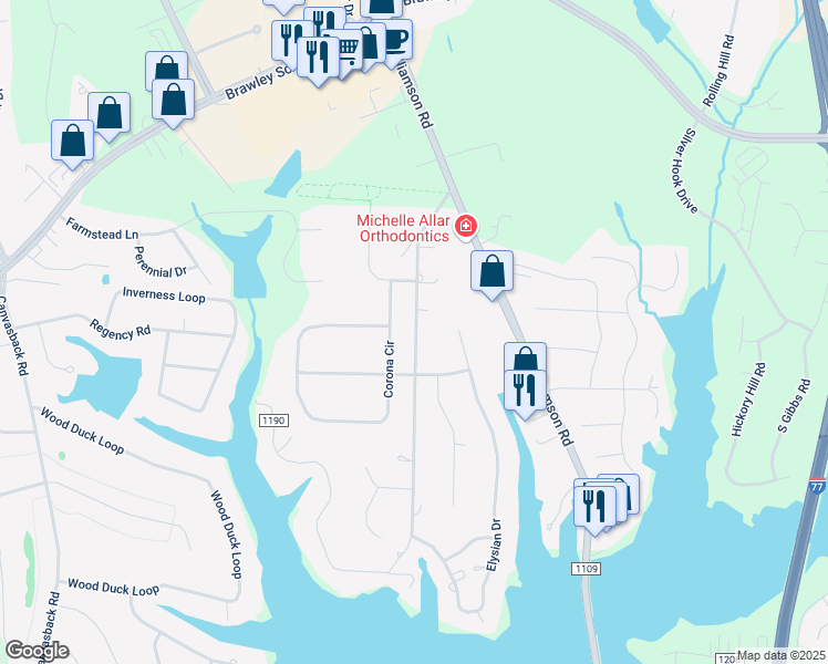 map of restaurants, bars, coffee shops, grocery stores, and more near 336 Sundown Road in Mooresville