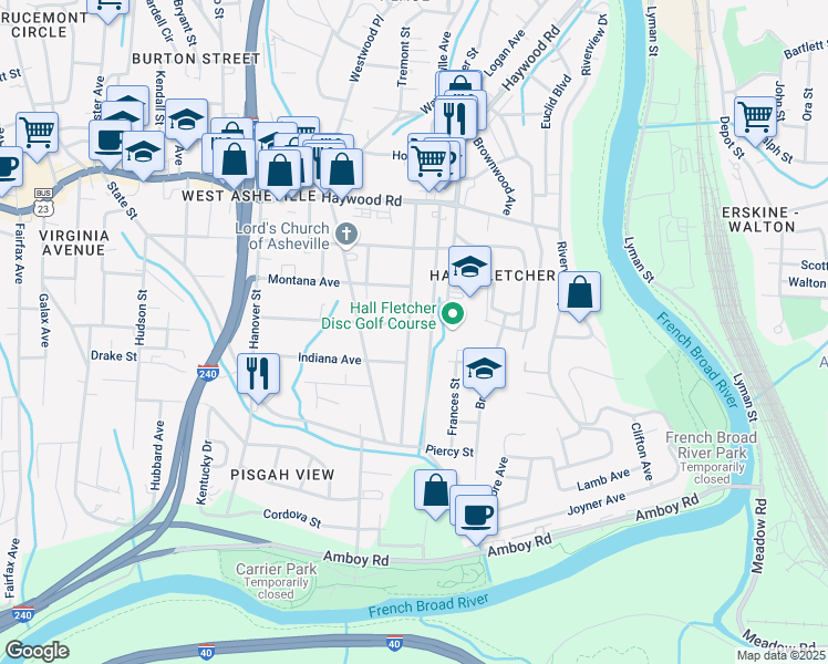 map of restaurants, bars, coffee shops, grocery stores, and more near 118 Swannanoa Avenue in Asheville