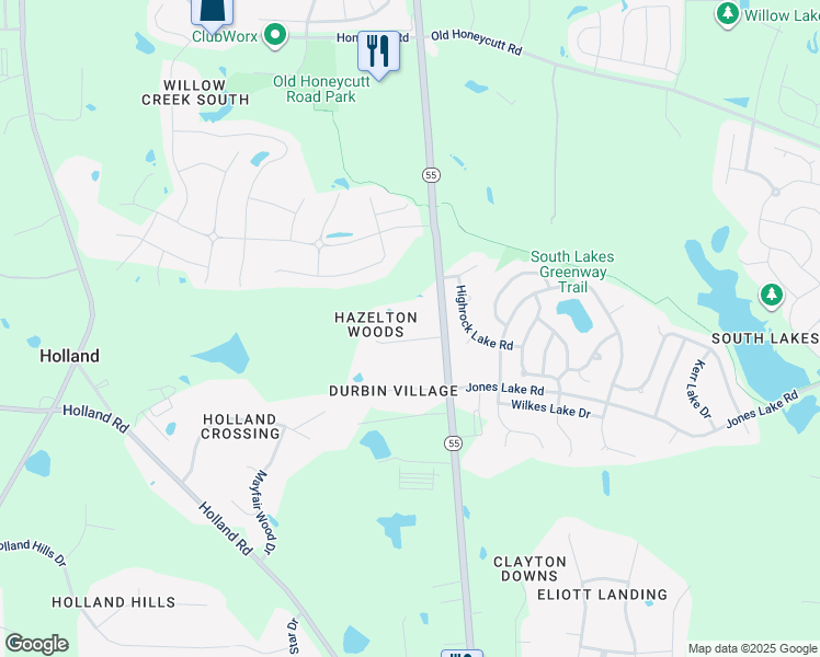 map of restaurants, bars, coffee shops, grocery stores, and more near 1009 Hazelton Lane in Fuquay Varina